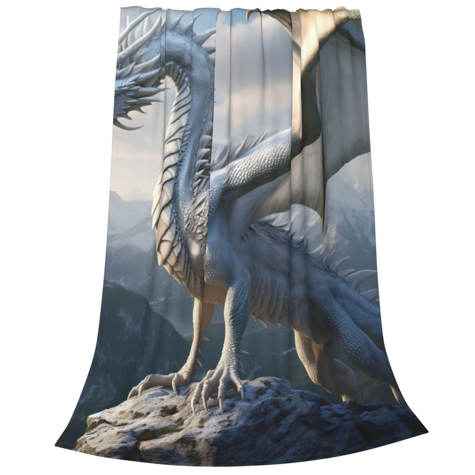 Salouo Mountain White Dragon Print Bed Blankets,Flannel Blanket
