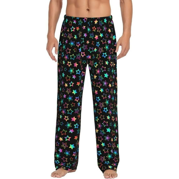 Salouo Multi-Colored Stars Print Pajama Pants for Men, Lounge Pants Elastic Waistband Casual Men's sleepwear Loungewear Sleep Pajama Pant -Large
