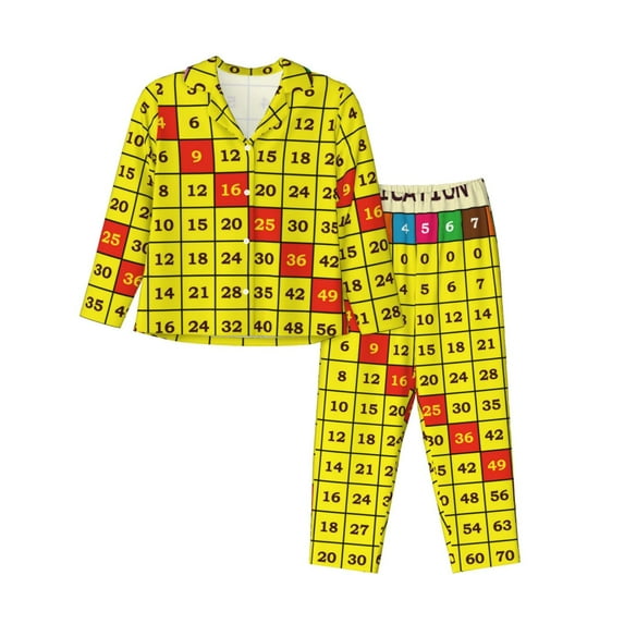 Salouo Multiplication Table2 Pattern Women's Pajamas Set Long Sleeve Button Down Sleepwear Soft Pj Lounge Sets for women 2 Piece Pjs Set with Long Pants-X-Large