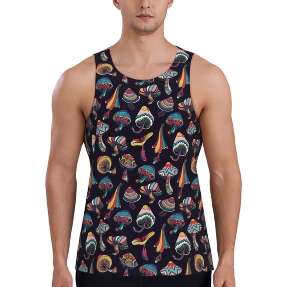 Salouo Mushroom Doodle for Men's Tank Tops,Sleeveless Muscle Shirts for Men Quick Dry Workout Tank Top Gym Muscle Tee Fitness Bodybuilding Sleeveless T Shirt-X-Large