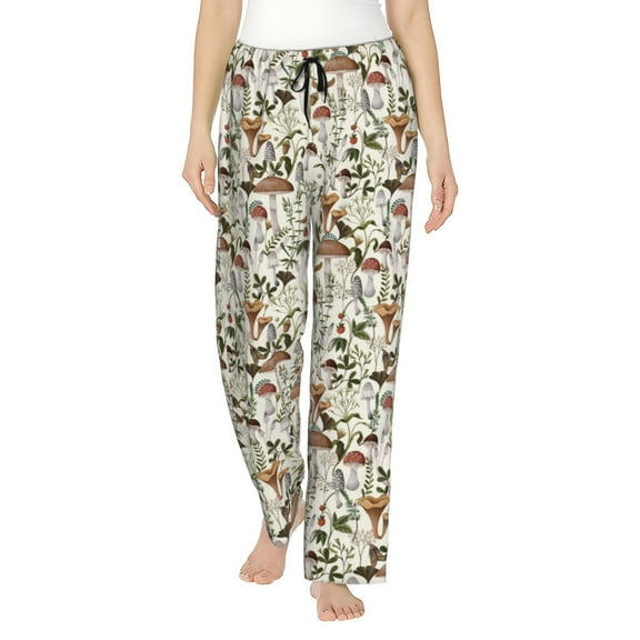 Salouo Mushroom Garnish Print Women's Pajama Pants Casual Loose Sweatpants PJs Flowy Pants Drawstring Palazzo for Women Wide Leg Pants Lounge Pajama -X-Large