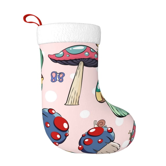 Salouo Mushroom Print Christmas Stockings,Large Xmas Stocking Set of 1 Holiday and Farmhouse Stocking for Christmas Holiday Party Decoration(17.7*11 Inch)