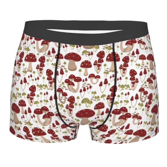 Salouo Mushroom Print Men's Boxer Briefs,Breathable Underwear Elastic Waistband Briefs for Men -Large