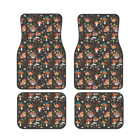Salouo Mushroom Snail for Car Floor Mat Set of 4–Car Carpet Mats - Car Mats with Anti-Slip Backing & Driver Heel Pad Universal Fit for Cars, Trucks, SUVs, and Vans