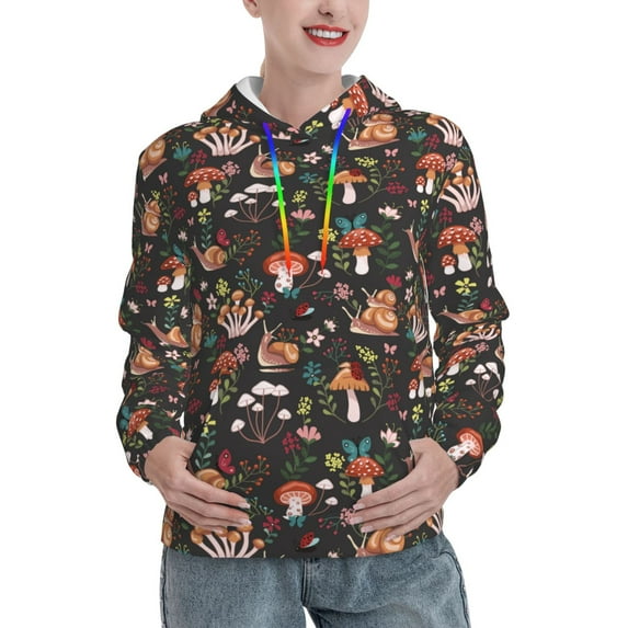 Salouo Mushroom Snail Pattern Hoodie Sweatshirts for Women, Autumn Pullover Hoodie Workout Sweat Women's Long Sleeve Preppy Sweatshirts-Medium