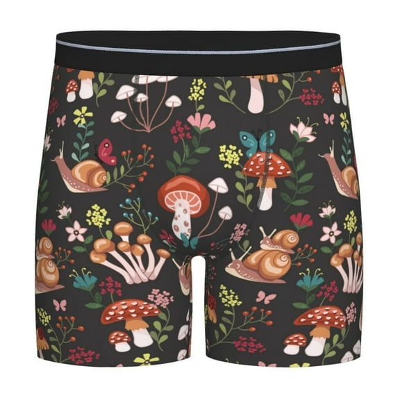 Salouo Mushroom Snail Pattern Men's Boxer Briefs, Soft & Breathable Underwear Elastic Waistband Briefs for Men,1-Pack