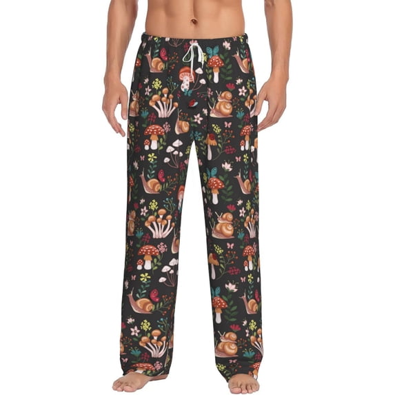 Salouo Mushroom Snail Print Pajama Pants for Men, Lounge Pants Elastic Waistband Casual Men's sleepwear Loungewear Sleep Pajama Pant -Large