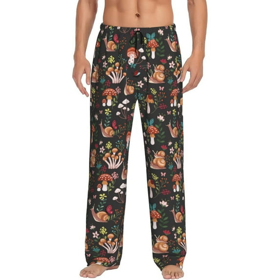Salouo Mushroom Snail Print Pajama Pants for Men, Lounge Pants Elastic Waistband Casual Men's sleepwear Loungewear Sleep Pajama Pant -Small