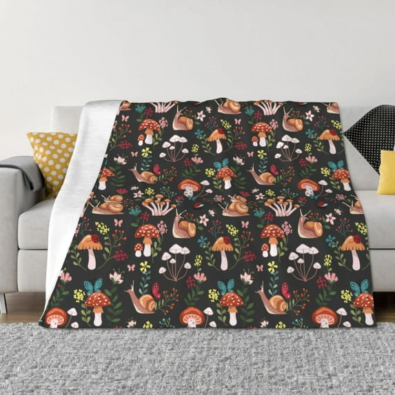Salouo Mushroom Snail Print Throw Blanket Gifts for Women Men Soft Flannel Blanket for Home Living Room Decor Bedroom Blanket Gifts for Mom Dad -60"x50"