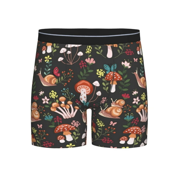 Salouo Mushroom With Snails Pattern Men's Boxer Briefs, Soft & Breathable Underwear Elastic Waistband Briefs for Men,1-Pack