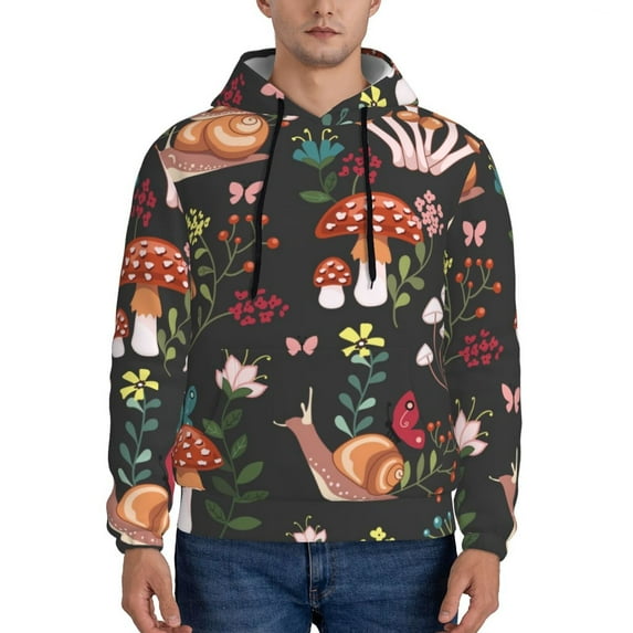 Salouo Mushroom With Snails Pattern Men's Fall Hoodie Sweatshirt,Sport Hoodie with Pockets for Men Pullover Casual Hooded Sweatshirt-XX-Large