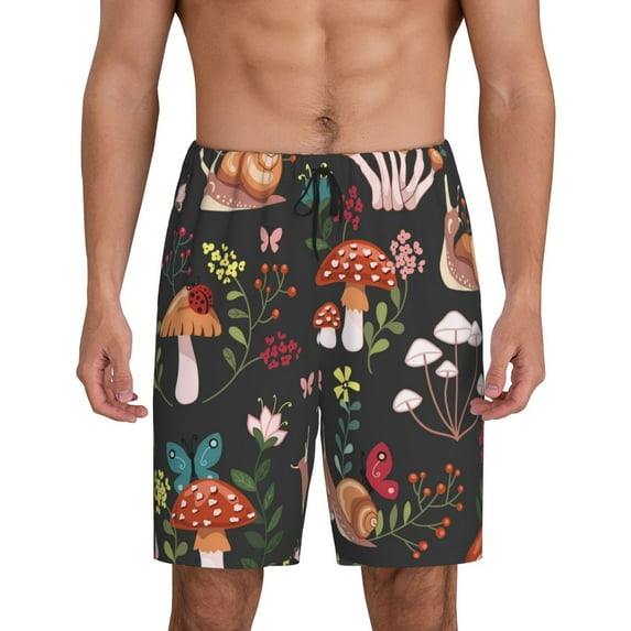 Salouo Mushroom With Snails Pattern Men's Sleep Pajama Shorts,Pajama Bottoms Elastic Waistband Sleep Pajama Short PJ Shorts for Men -Medium