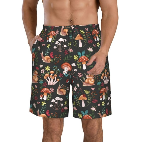 Salouo Mushroom With Snails Pattern Swim Trunks for Men,Men's Hawaiian Bathing Suit Swimsuits Quick Dry Swimming Board Shorts Beach Shorts with Pockets-Large