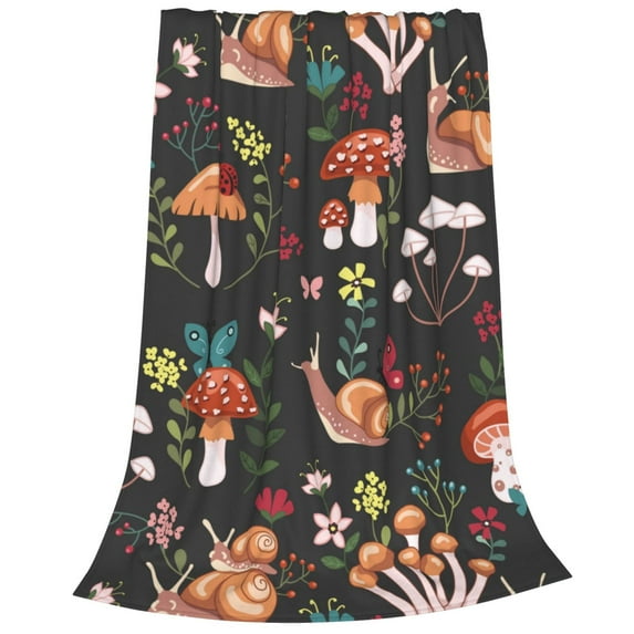 Salouo Mushroom With Snails Print Bed Blankets,Flannel Blanket Comfortable Air Conditioning Blanket Lightweight Blanket for Sofa Bed Travel & Couch -80"x60"