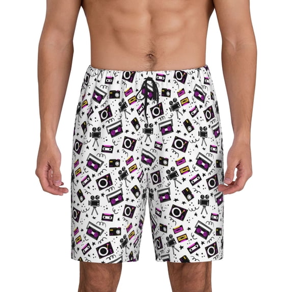 Salouo Music Player Pattern Men's Sleep Pajama Shorts,Pajama Bottoms Elastic Waistband Sleep Pajama Short PJ Shorts for Men -4X-Large