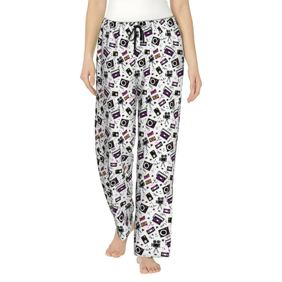 Salouo Music Player Print Women's Pajama Pants Casual Loose Sweatpants PJs Flowy Pants Drawstring Palazzo for Women Wide Leg Pants Lounge Pajama -Large