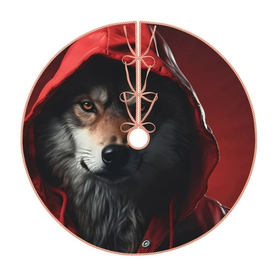 Salouo Mysterious Hooded Wolf Christmas Tree Skirt 48" Farmhouse Christmas Decorations Snowman Xmas Tree Skirt Tree Mat for Holiday Party Decor