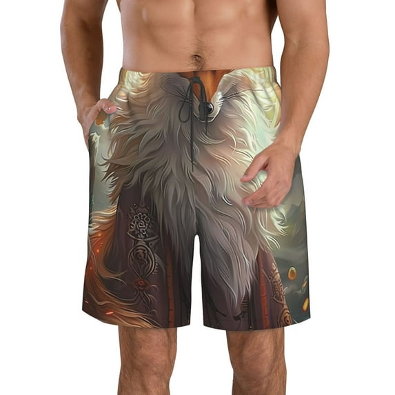 Salouo Mystic Fox With Halo Pattern Swim Trunks for Men,Men's Hawaiian Bathing Suit Swimsuits Quick Dry Swimming Board Shorts Beach Shorts with Pockets-Large