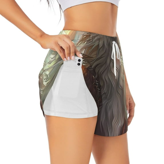 Salouo Mystic Fox With Halo Print Women's 2 in 1 Running Shorts Double-Layer Shorts Athletic Workout Gym Yoga Shorts Running Shorts for Women-X-Large