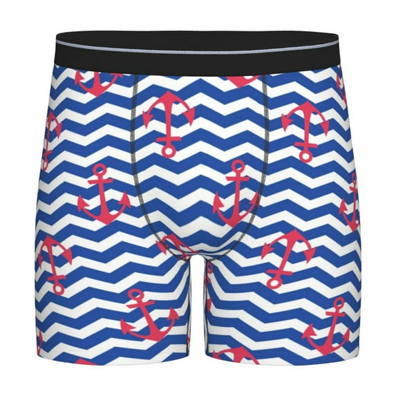 Salouo Nautical Anchors Pattern Men's Boxer Briefs, Soft & Breathable Underwear Elastic Waistband Briefs for Men,1-Pack
