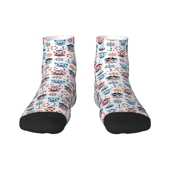 Salouo Nautical And Pirate Owls Pattern Unisex Middle Tube Socks,Middle-Finger Knee High Socks Over The Calf Tube Stocking Crew Stockings for Women and Men Tube Socks