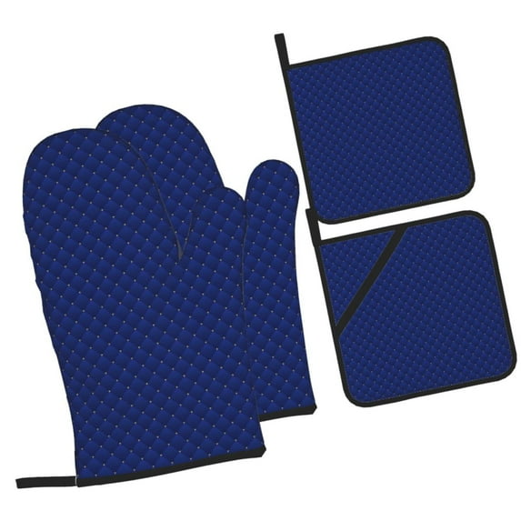 Salouo Navy Blue for Oven Mitts and Potholders BBQ Gloves-Oven Mitts and Pot Holders Non-Slip Cooking Gloves for Cooking Baking Grilling (4-Piece Set)