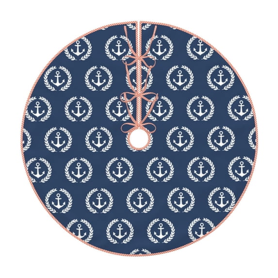 Salouo Navy Nautical Christmas Tree Skirt 30" Farmhouse Christmas Decorations Snowman Xmas Tree Skirt Tree Mat for Holiday Party Decor