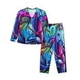 thumbnail image 1 of Salouo Neon Free Play Pattern Women's Pajamas Set Long Sleeve Button Down Sleepwear Soft Pj Lounge Sets for women 2 Piece Pjs Set with Long Pants-Large, 1 of 7