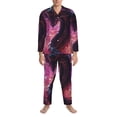 thumbnail image 1 of Salouo Neon Futuristic Dragon Print Button-Front Long Sleeve Pajama Set for Men, Soft 2Pjs Men's Long Sleeve Sleepwear -Medium, 1 of 7