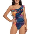 thumbnail image 1 of Salouo Neon Rabbit In Archway Pattern One Shoulder Ruffled One Piece Swimsuit for Women V Neck Swimwear Tummy Control Bathing Suit-Large, 1 of 6