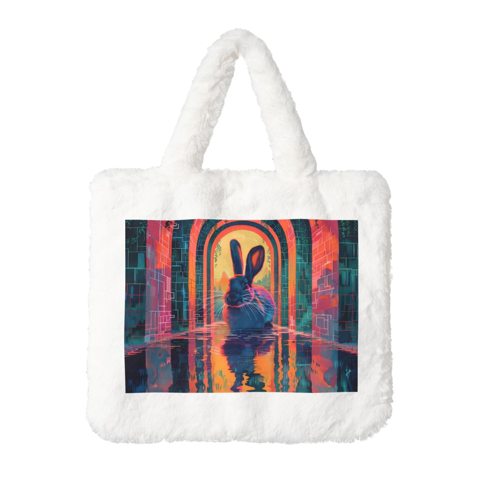 Salouo Neon Rabbit In Archway for Plush Underarm Bag,Soft Tote Bag ...