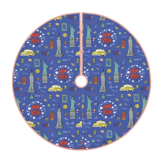 Salouo New-York City Christmas Tree Skirt 36" Farmhouse Christmas Decorations Snowman Xmas Tree Skirt Tree Mat for Holiday Party Decor