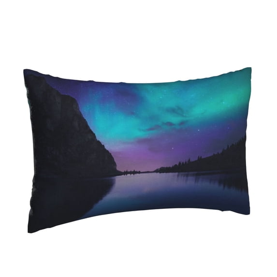Salouo Night At Lake Aurora Print Print Pillow Case Cover,Wrinkle-Free Bed Pillow Cover Pack of 1 Home Decor Fade-Resistant and Stain-Resistant ,Pillows Not Included -14"x20"