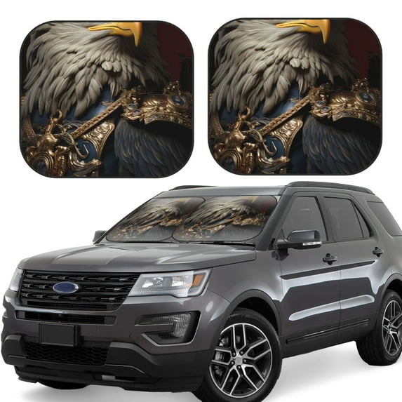 Salouo Noble Style Bald Eagle Pattern Car Windshield Sun Shade Foldable | Front Windshield Shade for Sun, Heat and UV Rays | Interior Sun Protection-Small