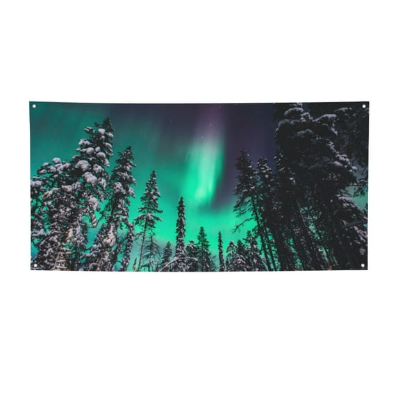 Salouo Northern Lights 2 Pattern Holiday Banner Outside Party Decoration Banner (1PC) Festival Supplies Fit for Birthday Parties & Celebrations & Chrismas-Small
