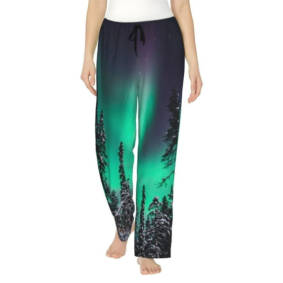 Salouo Northern Lights 2 Print Women's Pajama Pants Casual Loose Sweatpants PJs Flowy Pants Drawstring Palazzo for Women Wide Leg Pants Lounge Pajama -Large