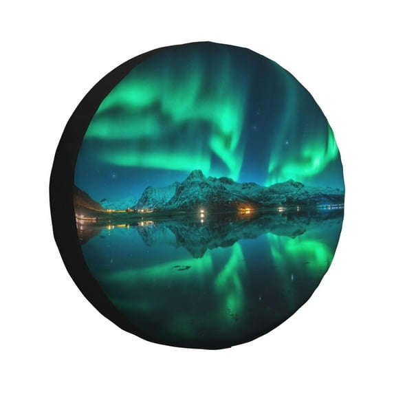 Salouo Northern Lights Print Spare Tire Cover 14-17 inch Spare Tire Protector Universal Tough Tire Wheel Cover for Trailer SUV and Truck-17 inch