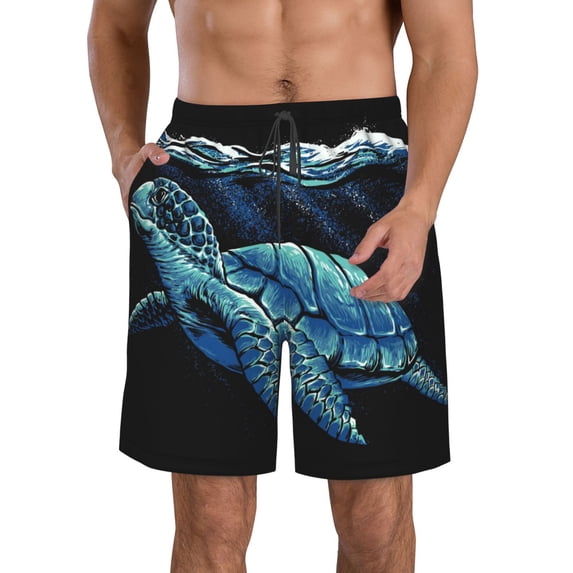 Salouo Ocean Turtle Pattern Swim Trunks for Men,Men's Hawaiian Bathing Suit Swimsuits Quick Dry Swimming Board Shorts Beach Shorts with Pockets-X-Large