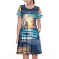 thumbnail image 1 of Salouo Ocean View Bedroom for Women's Short Sleeve Summer Dress, Pleated Loose Swing Knee Length Dresses with Pockets, 1 of 6