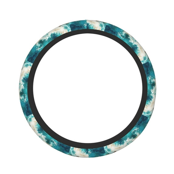 Salouo Ocean Wave Crash Print Elastic Car Steering Wheel Cover - 15'' Non-Slip Car Wheel Cover Protector - Universal Car Accessory for Diverse Cars