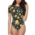 thumbnail image 1 of Salouo Octopuses And Leaves for Women's Short Sleeve Bodysuit,Sexy Bodysuits One Piece Round Neck Bodysuit Shapewear Tummy Control-XX-Large, 1 of 7