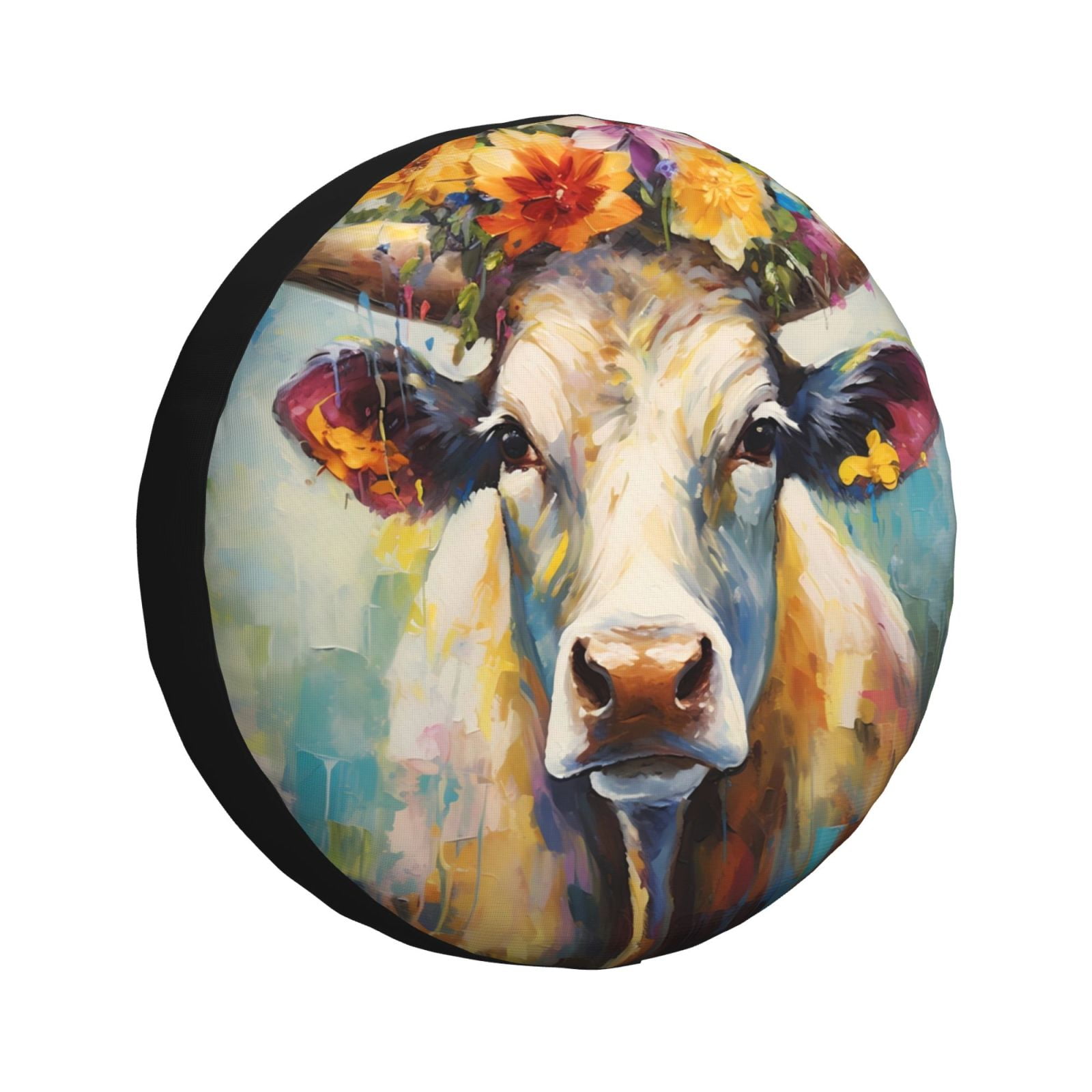 Salouo Oil Painting Flower Cow Print Spare Tire Cover 1417 inch Spare