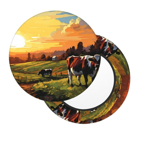 Salouo Oil Painting Style Pasture Cow Pattern Bar Stool Cushion Cover, Round Crease-Resistant Stretchy Dustproof Stool Seat Slipcover for Bar Round Chair-13 inch