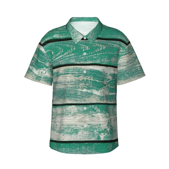 Salouo Old Green Wooden for Hawaiian Shirt for Men,Summer Beach Casual Short Sleeve Button Down Shirts Men's Regular-Fit Short-Sleeve Print Shirt -Large
