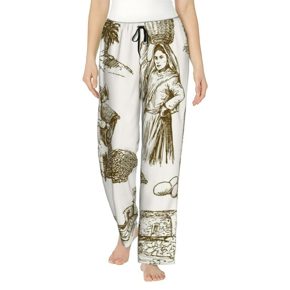 Salouo Olive Picking Print Women's Pajama Pants Casual Loose Sweatpants PJs Flowy Pants Drawstring Palazzo for Women Wide Leg Pants Lounge Pajama -X-Large