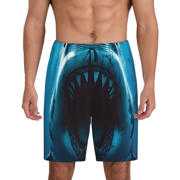 Salouo Open-Mouthed Shark Pattern Men's Sleep Pajama Shorts,Pajama Bottoms Elastic Waistband Sleep Pajama Short PJ Shorts for Men -Medium