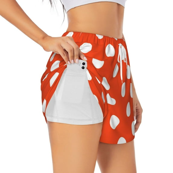 Salouo Orange And White Polka Dot1 Print Women's 2 in 1 Running Shorts Double-Layer Shorts Athletic Workout Gym Yoga Shorts Running Shorts for Women-Small