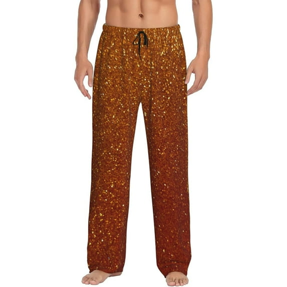 Salouo Orange Glitter Print Pajama Pants for Men, Lounge Pants Elastic Waistband Casual Men's sleepwear Loungewear Sleep Pajama Pant -Small