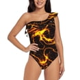 thumbnail image 1 of Salouo Orange Lightning Pattern One Shoulder Ruffled One Piece Swimsuit for Women V Neck Swimwear Tummy Control Bathing Suit-Small, 1 of 6