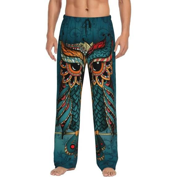 Salouo Owl In Blue Print Pajama Pants for Men, Lounge Pants Elastic Waistband Casual Men's sleepwear Loungewear Sleep Pajama Pant -XX-Large